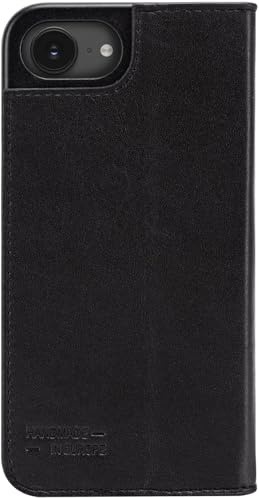 JT Berlin Bookcase Tegel Echtleder Hülle für Apple iPhone 17e & 16e | Schlankes Flip-Case aus Rindsleder in Schwarz, mit praktischer Standfunktion, 2 Kartenfächern und Magnetverschluss.