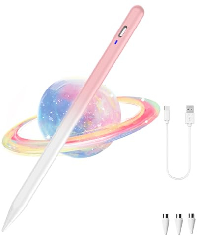 Penna per tablet Android con 3 POM, penna per cellulare di tipo C, ricarica rapida per touch screen, compatibile con Samsung/Huawei/Mi/Vivound altri dispositivi Android e tablet – rosa gradiente