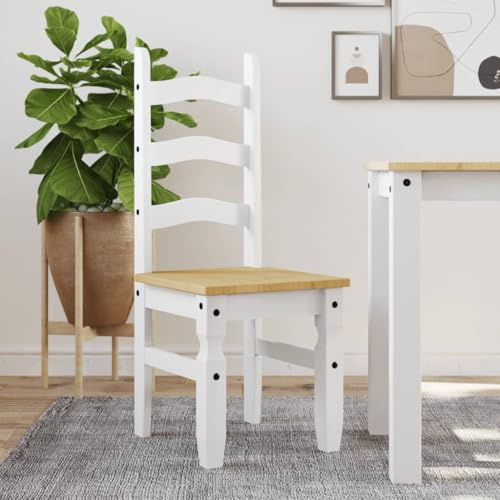 Augerqir Matstolar, 2 st Corona, vitt, massivt trä, furu, 42 x 47 x 107 cm, matrumsstol, trästol, köksstol med ryggstöd och ergonomisk sits för vardagsrum, kontor