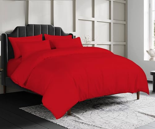 sleepdove® LUXURY EGYPTIAN COTTON 200 COUNT BEDDING SETS DUVET COVER SET (QUILT COVER WITH PILLOW CASES (Super King, Red)