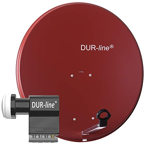 DUR-line MDA 80 Rot - Digiatale 6 Teilnehmer Satellitenschüssel Komplett-Anlage mit UK 104 - Unicable LNB [Camping, Astra 19,2°, DVB-S/S2, Full HD, 4K, 3D]