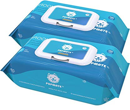 PUPMATE Pet Grooming Wipes, Extra Moist & Thick Deodorizing & Puppy Wipes for Dogs & Cats (Natural, 200 Count)