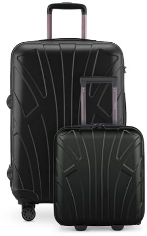 Suitline - 6-teiliges Reisegepäck-Set für die Familie - 3X Handgepäck 55cm für alle Airlines + 3X Check-In Koffer 65cm, 4 Rollen, TSA Schloss, Schwarz