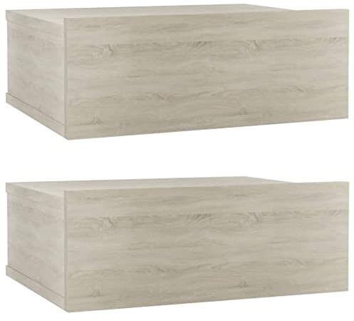 vidaXL 2X Nachttisch mit Schublade Hängend Nachtkommode Nachtschrank Nachtkonsole Wandboard Wandregal Sonoma-Eiche 40x30x15cm Holzwerkstoff