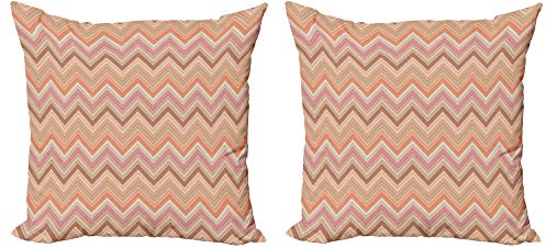 ABAKUHAUS Pfirsich Dekokissen Kissenbezug 2er Pack, Zick-Zack-Vintage Design, Modern Accent Doppelseitiger Digitaldruck, 45x45, Mehrfarbig Blasser Rost