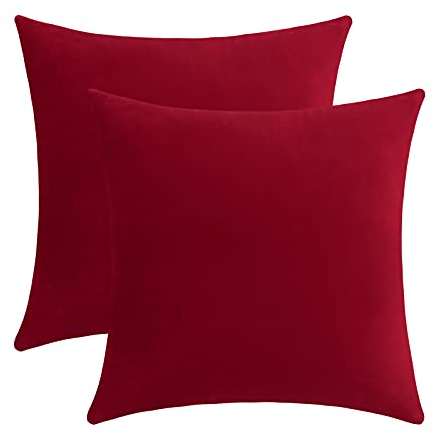 Jeneoo Bequemer weicher Samt Wurfkissenbezug für Sofa Couch, dekorative solide quadratische Kissenbezüge für Schlafzimmer Auto (Santa Red, 40,6 x 40,6 cm, 2 Stück)