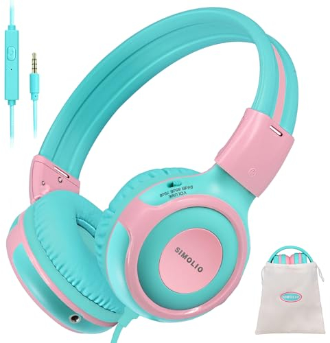 SIMOLIO Casque Audio Enfant limiteur de Volume de 85dB et Protection de l'ouïe, de Partager Musique Microphone pour Lunni Ordinateurs Portable Android Smartphones PC Ordinateur