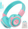 SIMOLIO Cuffie per bambini, con limitatore di volume 75dB / 85dB / 94dB, cuffie pieghevoli per bambini, con microfono e porta di condivisione – Pink&Mint