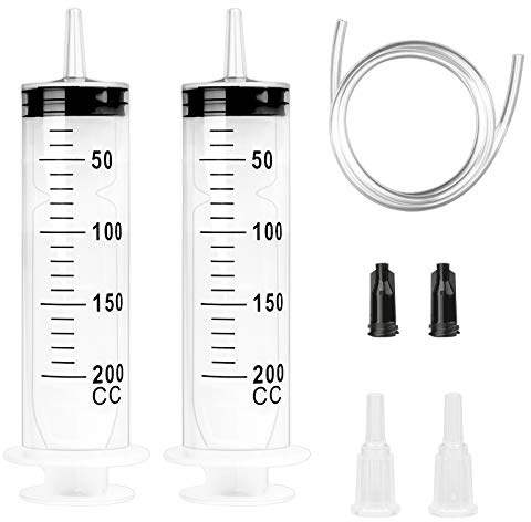 2Pcs Large Syringes Tubing Great Plastic Syringe Disposable Syringe with Tube and Plug and Dredge Tube for Lab Experiments Industrial Use Hydroponics Nutrient Pet Plant Feeding (200ml)