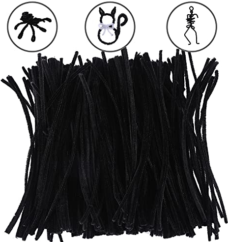 HellDoler Pfeiffenputzerdraht schwarz,300 Stück DIY Pfeifenreiniger Biegeplüsch für Kinder zum Basteln und Dekorieren Chenilledraht Bunte Pfeifenputzer,30cm x 6 mm