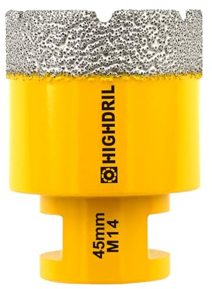 HIGHDRIL Diamond Core Drill Bit - 1-3/4(45mm) with M14 Thread Dry drilling for Porcelain Tile Ceramic Granite Marble Stone Masonry Brick for Angle Grinders