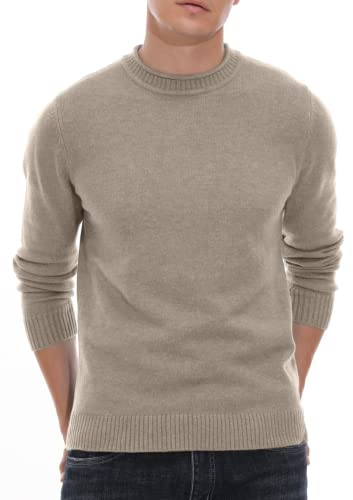 Hisir Men's Jumpers Tops Winter Warm Knitted Crew Neck Jumper Long Sleeve Soft Cozy Mock Neck Knitwear Pullover Sweaters for Men (Khaki, L)