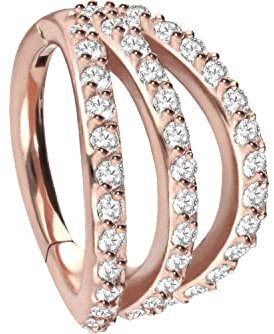 PIERCINGLINE Segmentring Clicker Chirurgenstahl 3 RINGE + EINGEFASSTE KRISTALLE Piercing Ohr Helix Conch Roségoldfarben 10 mm