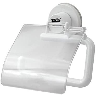 Vetrineinrete® Porta rotolo per carta igienica con coperchio basculante da parete con ventosa portarotolo da muro accessorio da bagno