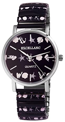 Excellanc Damen-Uhr Edelstahl Zugband Maritim Anker Print Analog Quarz 1700069