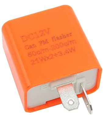 HISports 2-poliges Blinkfrequenz-Steuerrelais - für Fahrzeugmotorräder für elektronische LED-Blinker, einstellbares Blinkrelais, 12 V, 0,02 A-10 A, Orange