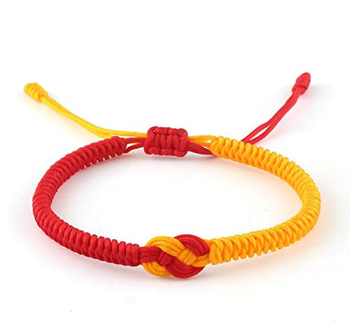 QUPENGXU Red-Yellow Mix Lucky Bracelet Handmade Woven Thread String Bracelet for Men Women, One Size, cord, np