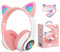 Megadream Wireless Headphones for Kids, Cat Ear Foldable Bluetooth Earphones Flashing LED Light Up Over Ear Headset with Microphone for iPhone/iPad/Tablet, for Girls Boys Gift Age 8+ (White)