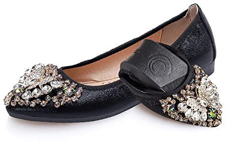 Aoikoy Zapatos Planos de Ballet para Mujer, Plegables, Informales, Brillantes, con Diamantes de imitación, para Boda, cómodos Zapatos Planos para Caminar,A8-Black,EU40