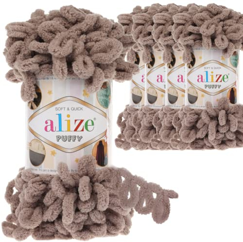 Alize - Lot de 5 pelotes de laine turque Puffy - Super Bulky - Pelote XXL - Douce - Pour bébé - 100 g - Pelote XXL pour amigurumi (beige | 530)