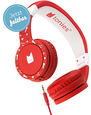 tonies Headphones, Adjustable & Foldable Children's Headphones with Volume Limiter, Over-Ear Headphones with Cable and Padded Headbands, Red