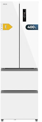 Cecotec Frigorifero Porta Francese 400 L Bolero Coolmarket Combi F2D 400 White Glass E. Frigorifero 4 Porte, Design Premium, Total Nofrost, E Compressore Inverter A Basso Consumo