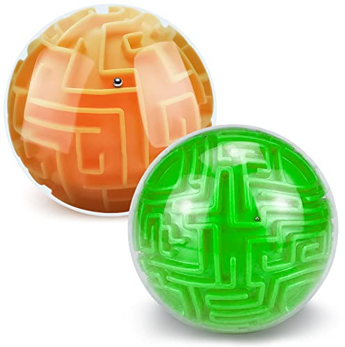 YongnKids 3D Labyrinth Puzzleball, 2 Stück, Gedächtnisspiel, Lernspielzeug für Studenten und Jugendliche, Orange und Grün
