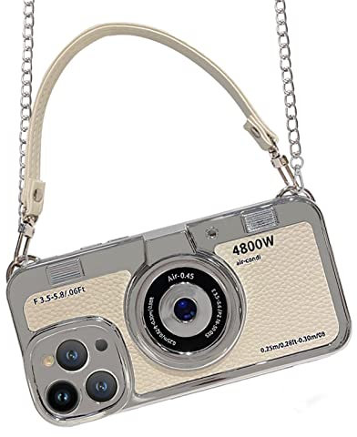 UnnFiko Phone Cases for iPhone 12 Pro, Cute Camera Design, 3D Vintage Camera Cover Phone Case with Wrist Strap & Long Lanyard (White, iPhone 12 Pro)