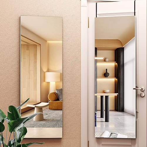 Hasipu Wandspiegel Metallrahmen, 120 x 42cm Spiegel Hartglas, Ganzkörperspiegel Wand- & Türmontage, Türspiegel mit Haken, Hängespiegel für Schlafzimmer Garderobe Eingang, Quadratisch Weiß