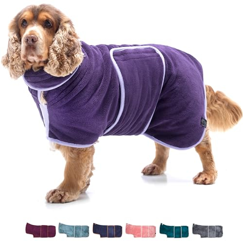 Lucky Paws® Hundebademantel – doppellagiger, Ultra-absorbierender & luxuriös weicher Bademantel Hund – Hunde in Minuten trocknen – Hundehandtuch & Hunde Bademantel in 1 (L, Aubergine)