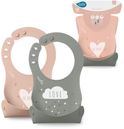 Nuvita 4370 - Set di 2 Bavaglini Arrotolabili in Silicone - Pink/Green