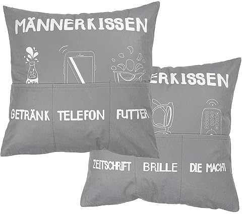 Kissenbezug Für Lustige Männer, 45 x 45cm Grau Zierkissenbezug Mit 6 Taschen, Dekokissenhülle, Sofakissenhülle, Geschenk Für Papa Zum Weihnachten Vatertag Geburtstag