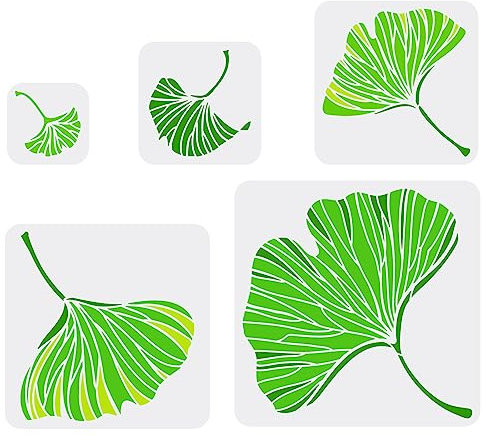 FINGERINSPIRE 5 Stück Ginkgo Biloba Malschablone 10/15/20/25/30 cm Wiederverwendbare Blattmuster Zeichenschablone Kunststoff Quadratisch Ausgehöhlte Schablone DIY Handwerk Für Wand Holzmöbel