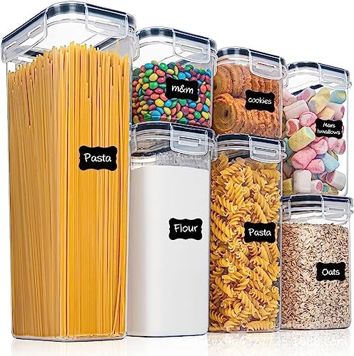 BSTMOME Airtight Storage Container, Cereal & Dry Food Storage Containers Ideal Kitchen Storage Bin for Cereal, Flour, Sugar, Nuts, Pasta - Set of 7