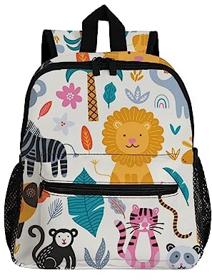 BALII Dschungeltier Elefant Löwe Tiger Giraffe Zebra Kinder Rucksack Kleinkind Vorschultasche Kindergarten Schultasche Kindergarten Reisetasche für Mädchen Jungen, Dschungel Tier Elefant Löwe Tiger