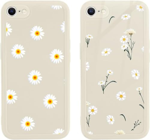 Yoedge 2 Stück Blumen HandyHülle für iPhone 7 Plus/iPhone 8 Plus Hülle Blume 5,5, Silikon Handy Hülle für iPhone 7 Plus/8 Plus Case 3D Daisy Gänseblümchen Muster Aesthetic Schutzhülle Weiß Cover