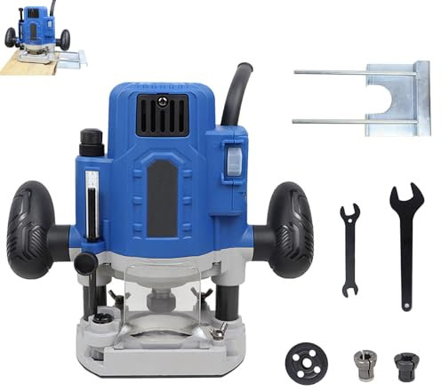 Hancaner Fresadora de Madera Rebajadora Electrica 1200 W 25000RPM,Fresadora Eléctrica para Madera, Fresadora de Mano Portátil,con Soporte de Guía Paralela, para Grabado en Madera, Tallado con Ranuras