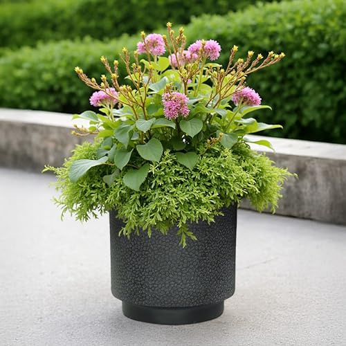 IDEALIST 30cm Plant Pot | Black Slate Effect Reinforced Stone Cylinder Garden Planter with Drainage Holes D30 H30 cm, with Inner Top D26 cm, 17.2 litres