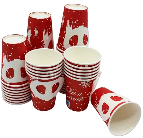 BAMI 100x Glühweinbecher Pappe mit Henkel 200ml/8oz | Weihnachtlich, geeignet für Heißgetränke, Glühwein