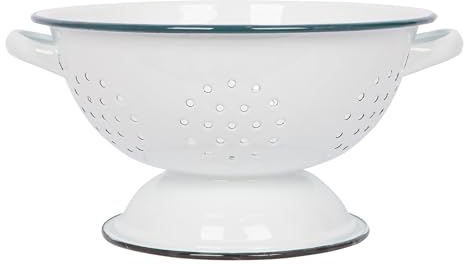Argon Tableware 1x Verde 23.5cm Blanco Colador de Esmalte - Metal Cocina Hundir Pasta Arroz Alimento Escurridor Tamiz Bol con Asas