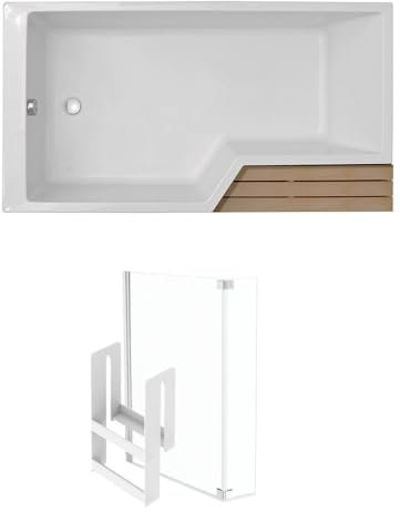 Jacob Delafon Pack Baignoire Bain Douche antidérapante 180 x 90 Neo Blanc Mat - v.Gauche + Pare Bain chromé