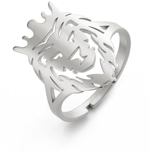 EUEAVAN Verstellbarer Löwenring für Männer Wolfsring für Männer Wolf Lion Lover Viking Tierring Natur Wald Jäger Gothic Schmuck Frau (Löwe Ring Silber)