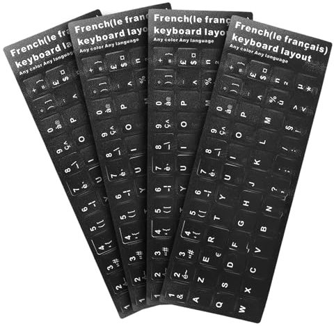 Autocollants de Clavier Français, Autocollants de Remplacement de Lettres de Clavier Français Fond Noir avec Lettres Blanches pour Ordinateur de Bureau PC Ordinateur Portable (4PCS)