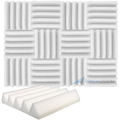 Arrowzoom 12 Akkustik Platten Akkustikschaumstoffmatten Akustikschaumstoff 25x25x5cm Dämmung Wedge Noppenschaumstoff Breitbandabsorber Foam Feuerhemmend Tonstudio Schallabsorbierende Perlweiss
