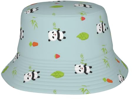 Fischerhut für Damen und Herren, Cartoon-Panda, Bambusdrucke, Sonne, Strand, Outdoor, Fischermütze, Unisex, mehrfarbig, Schwarz , One size