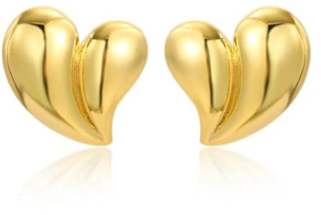 EIHI Herzförmige Ohrringe, Ohrringe Gold, Chunky Earrings für Damen, Modeschmuck für Frauen und Mädchen, 1 Paar