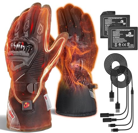 IRON JIA'S Beheizbare Handschuhe Motorrad Herren Winter, 2024 Neue 3000 mAh USB-Aufladung, 2-in-1-Ladekabel, Touchscreen Wasser- und Winddicht, geeignet zum Reiten, Skifahren und Bergsteige-M