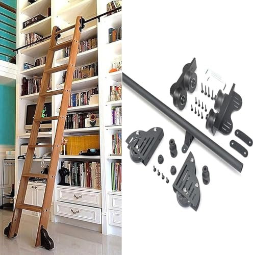3,3 Fuß – 26,2 Fuß, einziehbare Roll- und Gleitleiter für Bibliotheken, Schienen-Gleitschienen-Set für Bücherregale im Homeoffice, Bodenrollen mit Bremse (ohne Leiter) (26,2 Fuß/80