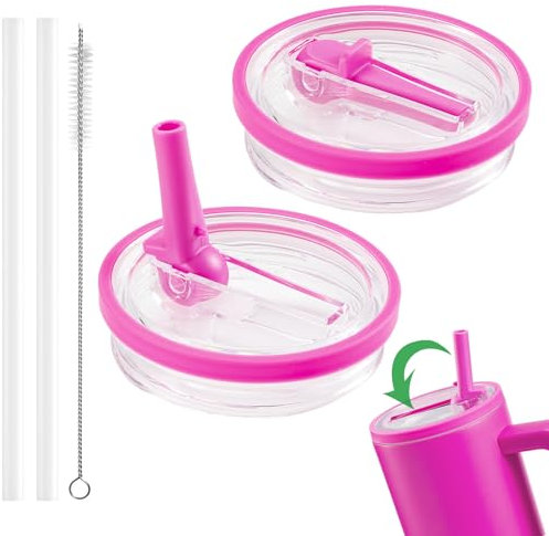 2 Pièces Couvercles de Remplacement pour Gobelets 40oz pour Accessoires Stanley Cup, Couvercle Réutilisable Anti-Fuite avec Paille, Accessoire de Remplacement Stanley Cup (Rose)