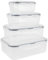 Lre Co. Contenitore Microonde in Vetro, Confezione da 8 (4 contenitori + 4 coperchi) set contenitori per alimenti BPA-Free contenitori plastica per congelatore a microonde Sicuro (Nero)